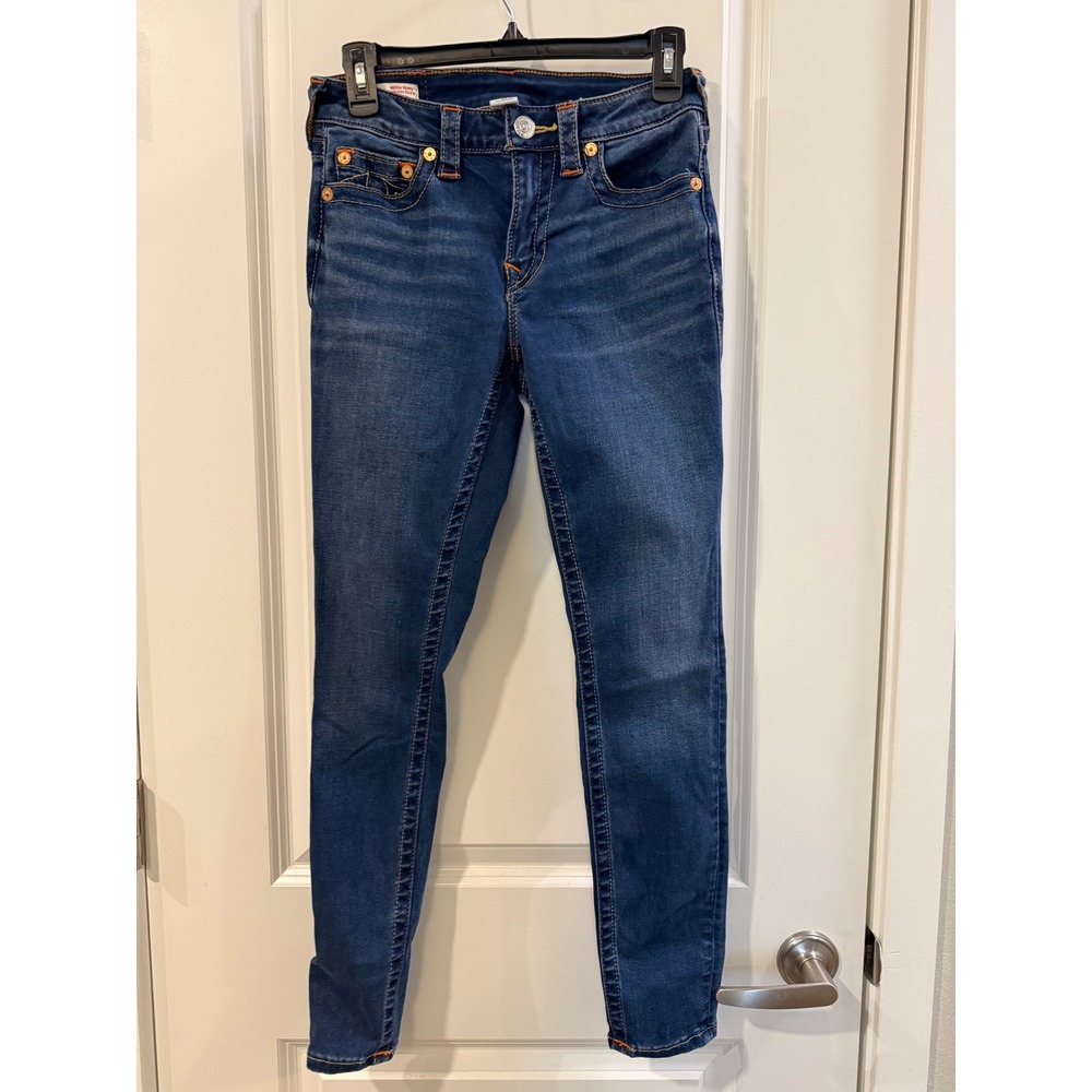 True Religion Jennie Curvy Mid Rise Skinny Jeans Dark Wash Blue Size 27
